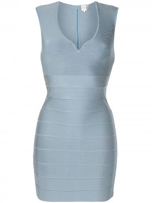 Облегающее платье с глубоким V-образным вырезом Hervé Léger. Цвет: синий