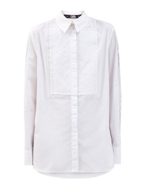 Рубашка из хлопкового поплина с отделкой-ришелье KARL LAGERFELD. Цвет: белый