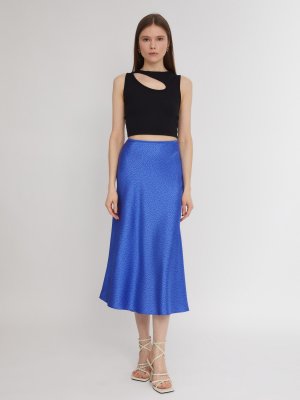 Атласная юбка длины миди с узором zolla. Цвет: голубой