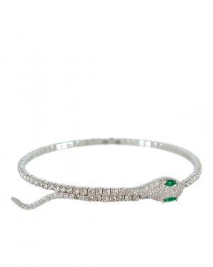 Браслет-змея Marina Fossati. Цвет: серебряный+прозрачный+зеленый