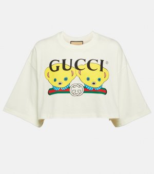 Укороченная футболка из хлопкового джерси с принтом , мультиколор Gucci