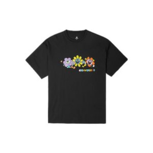 Sunflower Print Round Neck Short Sleeve T-Shirt Unisex Tops Black 10022935-A02 Converse