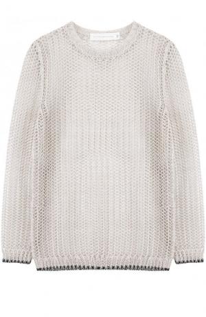 Льняной пуловер фактурной вязки с круглым вырезом Victoria Beckham. Цвет: серый