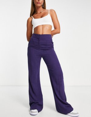 Фиолетовые свободные расклешенные брюки широкого кроя из льна ASOS DESIGN