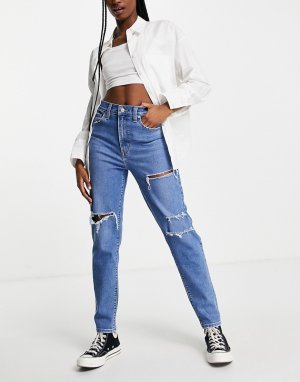 Умеренно выбеленные джинсы в винтажном стиле с завышенной талией и рваной отделкой Levis-Голубой Levi's