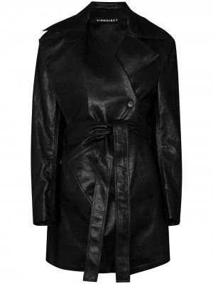 Куртка из искусственной кожи с поясом Y/Project. Цвет: черный