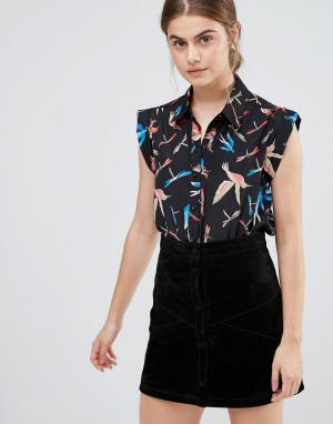 Блузка с принтом птиц Jasmine. Цвет: черный
