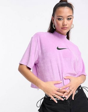 Укороченная махровая футболка миди с галочкой Nike