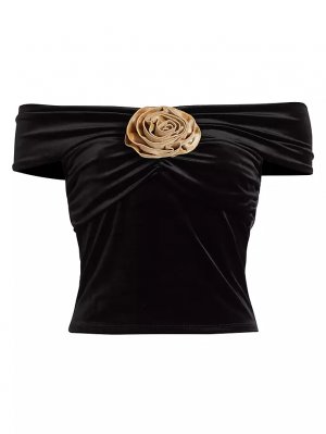 Изумрудная блузка из эластичного бархата с открытыми плечами , черный Reformation