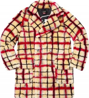 Пальто x Jean Paul Gaultier Double Breasted Plaid Faux Fur Coat 'White', белый Supreme