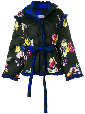 Пуховая куртка с цветочным принтом Preen By Thornton Bregazzi. Цвет: черный