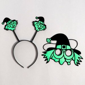 Карнавальный набор Ведьма, 2 предмета: ободок, маска ЛАС ИГРАС. Цвет: зеленый