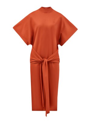 Платье-миди из джерси с поясом на запах KARL LAGERFELD. Цвет: оранжевый