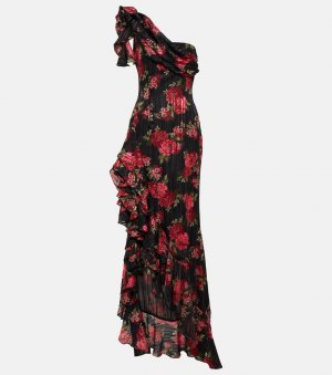 Платье на одно плечо с цветочным принтом , черный Rasario