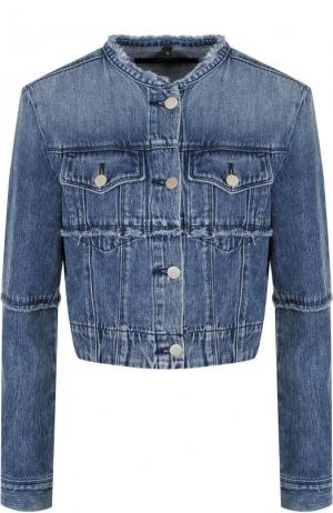 Укороченная джинсовая куртка с потертостями J Brand. Цвет: голубой