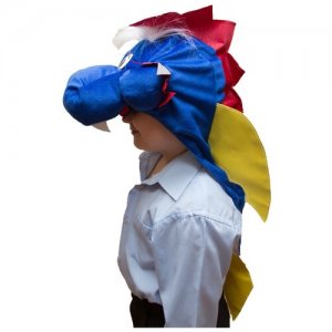 Карнавальный костюм шапка ДРАКОН с КРЫЛЬЯМИ Бока. Цвет: желтый/синий/красный