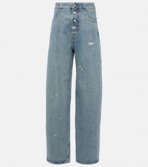 Прямые джинсы с завышенной талией и потертостями Mm6 Maison Margiela, синий Margiela