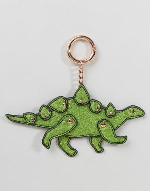 Брелок для ключей с динозавром металлик ASOS. Цвет: зеленый