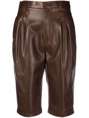Кожаные шорты со складками Saint Laurent. Цвет: коричневый