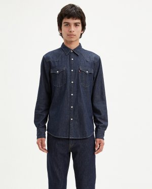 Однотонная мужская джинсовая рубашка обычного синего цвета Levi's, синий Levi's