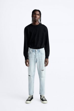 Рваные джинсы с нашивками Zara, голубой ZARA