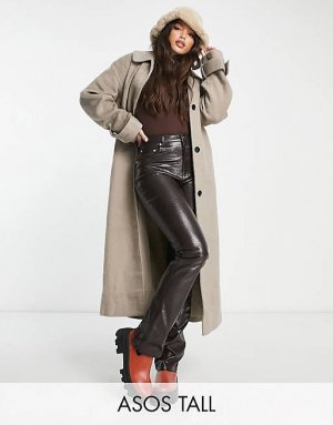 Яркое шерстяное пальто-бойфренд с начесом ASOS DESIGN Tall грибного цвета