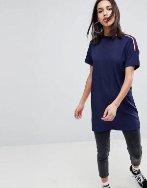 Oversize-футболка с отделкой кантом в спортивном стиле на рукавах -Темно-синий Noisy May