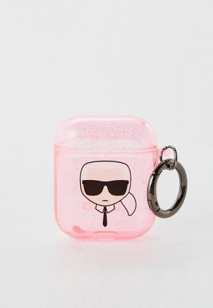 Чехол для наушников Karl Lagerfeld Airpods 1/2, TPU Glitters with ring Transparent Pink. Цвет: розовый