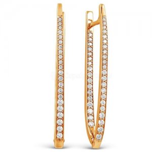 Серьги из золочёного серебра с фианитами, вес 5,48 г., 78 фианитов, длина 4,3 см. Серебро России. Цвет: белый/золотистый/желтый