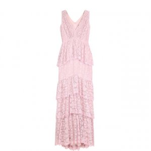 Кружевное платье-макси с оборками Tadashi Shoji. Цвет: розовый