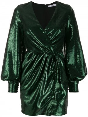 Коктейльное платье с пайетками и объемными рукавами Amen. Цвет: зеленый