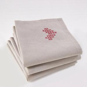 Комплект из 3 салфеток CHALET хлопка с вышивкой. La Redoute Interieurs. Цвет: серо-коричневый/ красный