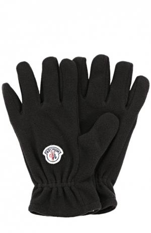 Флисовые перчатки с логотипом бренда Moncler Enfant. Цвет: черный