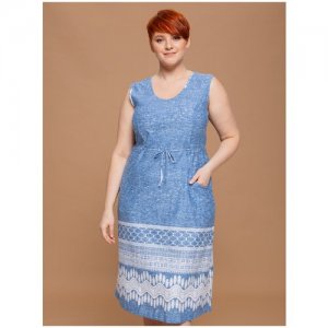 Платье женское с карманами, размер 60 Алтекс. Цвет: голубой/белый