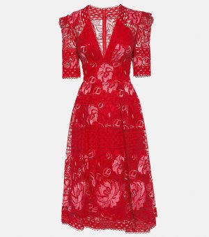 Платье миди из цветочного кружева , красный Elie Saab
