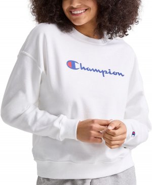 Женский флисовый свитшот с круглым вырезом и логотипом , белый Champion