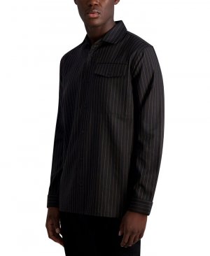 Мужская куртка-рубашка оверсайз в полоску с текстурированным длинным рукавом и нагрудным карманом KARL LAGERFELD PARIS, черный Paris