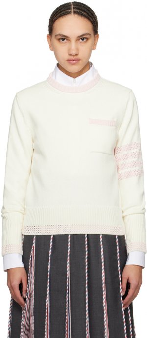 Белый свитер с 4 полосками , цвет White Thom Browne