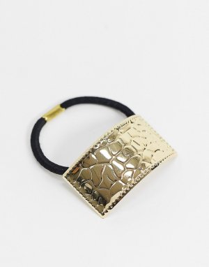Резинка для волос с золотистой вставкой и крокодиловым узором -Золотой DesignB London