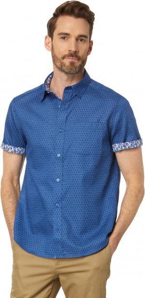 Рубашка с коротким рукавом и цветочным фактурным принтом , темно-синий Johnston & Murphy