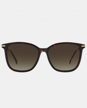 Прямоугольные женские солнцезащитные очки из ацетата гаваны с металлическими дужками , коричневый Carolina Herrera