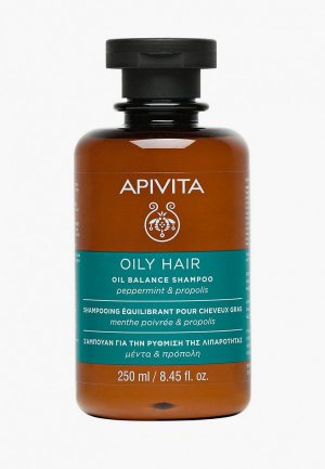 Шампунь Apivita балансирующий для жирных волос с Мятой Перечной и Прополисом, 250 мл. Цвет: прозрачный