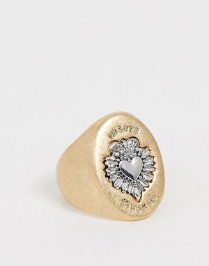 Массивное золотистое кольцо-печатка -Золотой Sacred Hawk