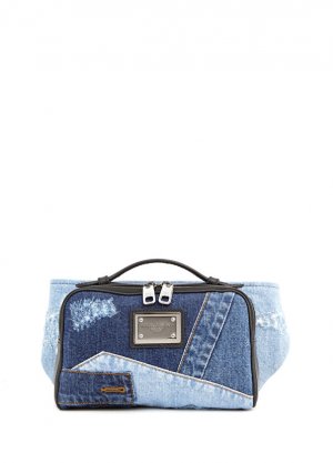 Мужская поясная сумка из джинсовой ткани с синим логотипом Dolce&Gabbana