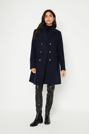 Пальто из искусственной шерсти в стиле милитари на пуговицах , темно-синий Wallis