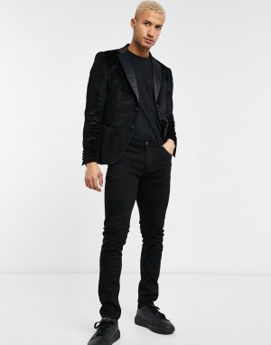 Бархатный зауженный пиджак с блестящими нитями -Черный цвет Bolongaro Trevor