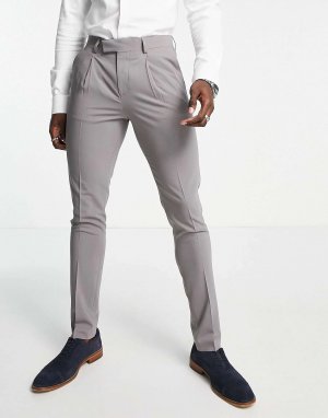 Костюмные брюки-скинни 'Tower Hill' серого цвета из камвольной смеси шерсти и стрейча Noak. Цвет: серый