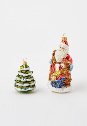 Набор елочных игрушек Грай Дед Мороз с медвежонком и мешком подарков ёлочка. Цвет: разноцветный