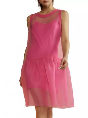 Мини-платье из органзы с рюшами по подолу , розовый Cynthia Rowley