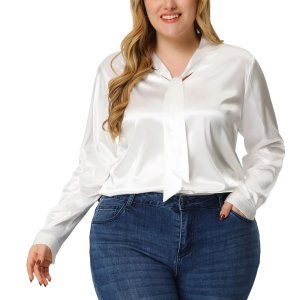 Блузка больших размеров для женщин, офисные атласные блузки с завязками на шее Agnes Orinda